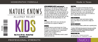 Nature Knows Allergy Relief Kids 2 Oz. Bottle Label